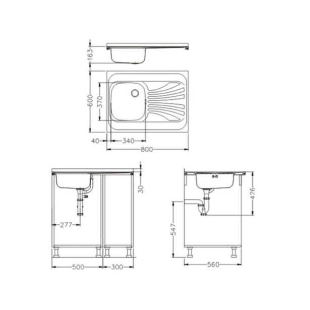 NERJAVNO POMIVALNO KORITO ALVEUS CLASSIC 30, LEINEN 800X600 MM LEVI