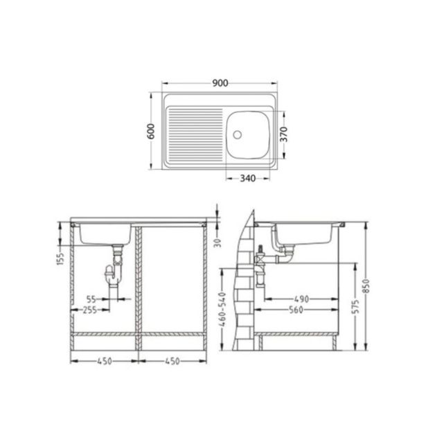 NERJAVNO POMIVALNO KORITO ALVEUS CLASSIC 50, NAT 900X600 MM DESNI