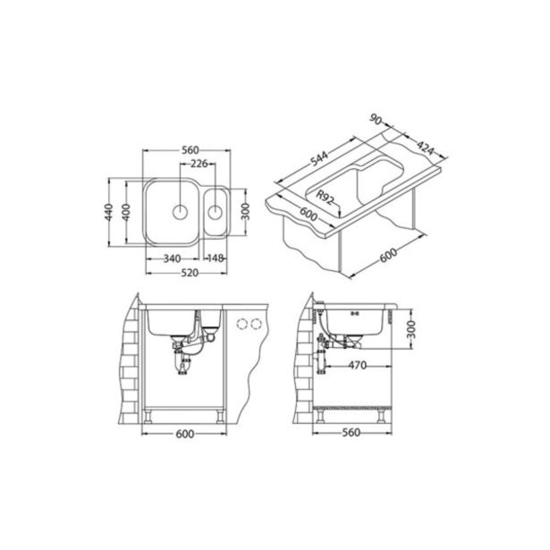 NERJAVNO POMIVALNO KORITO ALVEUS DUO 70, SATIN 560X440 MM