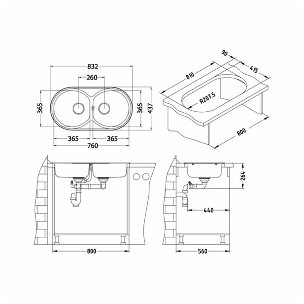 NERJAVNO POMIVALNO KORITO ALVEUS FORM 50, SATIN 832X437 MM