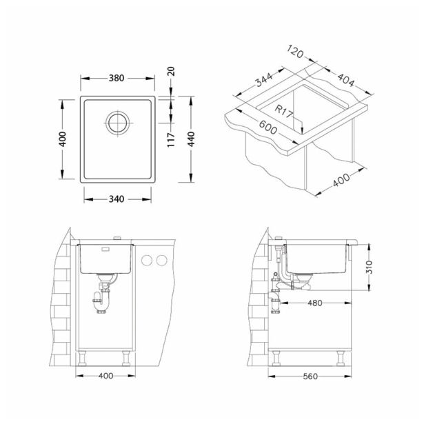 NERJAVNO POMIVALNO KORITO ALVEUS KOMBINO 20, SATIN 380X440 MM