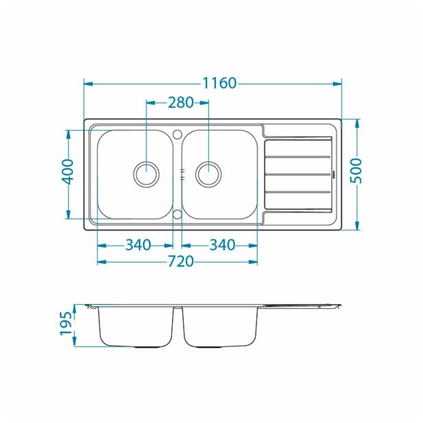 NERJAVNO POMIVALNO KORITO ALVEUS LINE MAXIM 100, SATIN 1160X500 MM