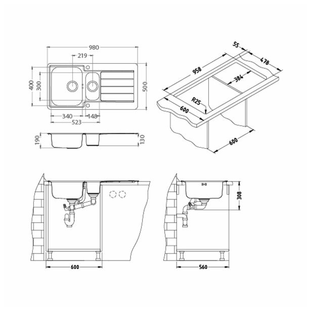 NERJAVNO POMIVALNO KORITO ALVEUS LINE MAXIM 10, SATIN 985X505 MM