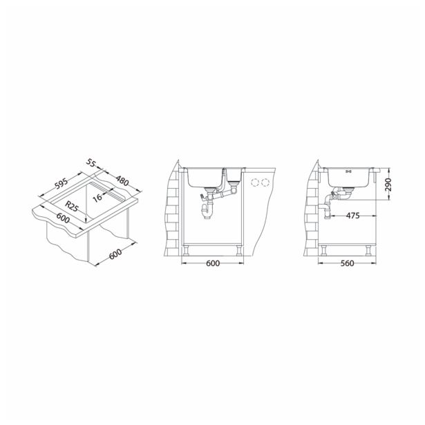 NERJAVNO POMIVALNO KORITO ALVEUS LINE MAXIM 50, SATIN 615X500 MM
