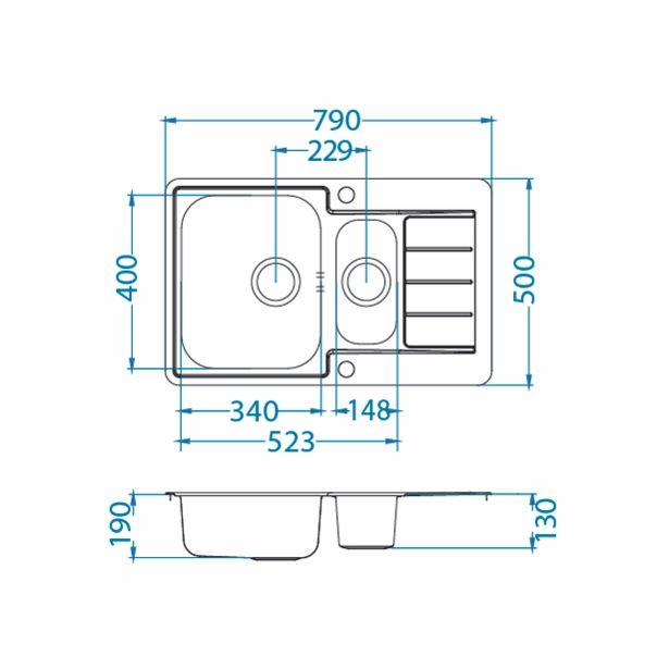 NERJAVNO POMIVALNO KORITO ALVEUS LINE MAXIM 70, SATIN 790X500 MM