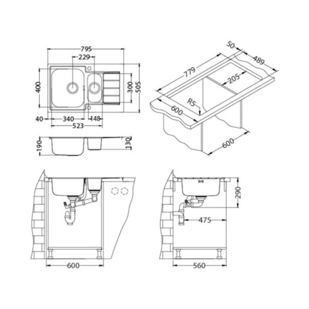 NERJAVNO POMIVALNO KORITO ALVEUS LINE MAXIM 70, SATIN 795X505 MM FS