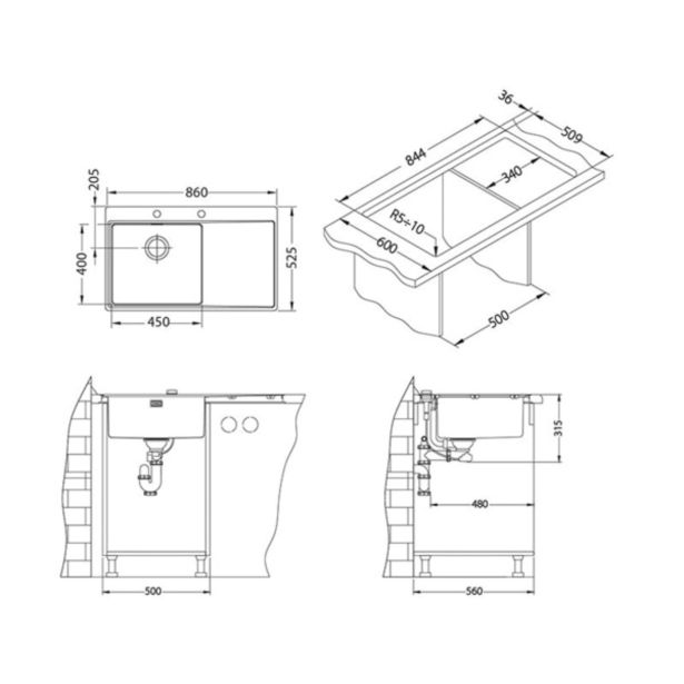 NERJAVNO POMIVALNO KORITO ALVEUS PURE UP 50, SATIN 860X525 MM LEVI