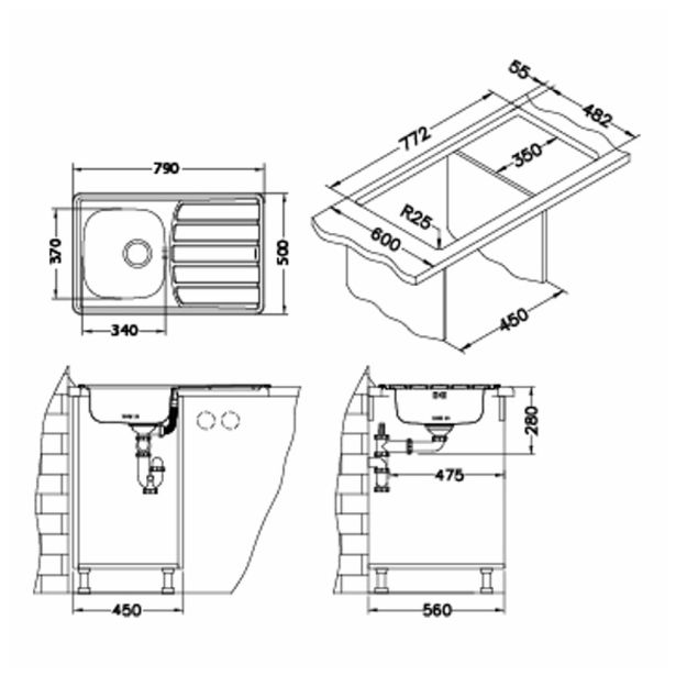 NERJAVNO POMIVALNO KORITO ALVEUS ZOOM 20, SATIN 790X500 MM