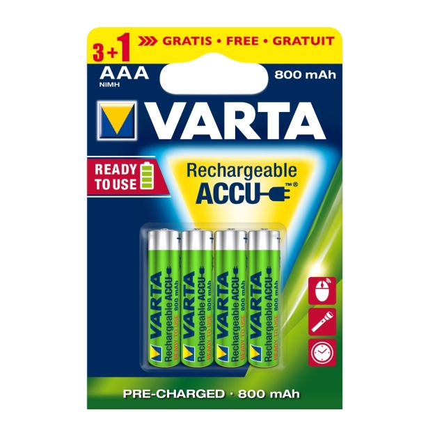 POLNILNI BATER.VLOŽEK VARTA NIMH R2U AAA 800MAH BL 3+1 GRATIS