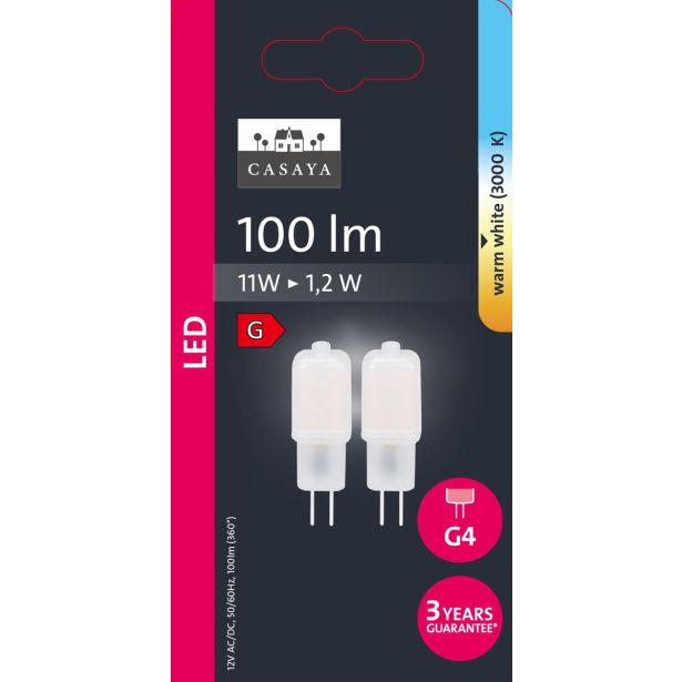 NIZKONAPETOST.LED ŽARNICA CASAYA 2 KOSA G4 1.2W 12V 100LM 3000K