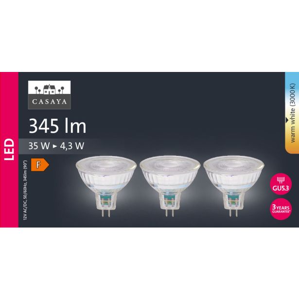 NIZKONAPETOST.LED ŽARNICA CASAYA 3 KOSI REFL. MR16 4.3W 38 350LM 3000K