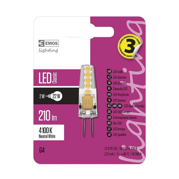 NIZKONAPETOST.LED ŽARNICA EMOS CLS 2W G4 NW