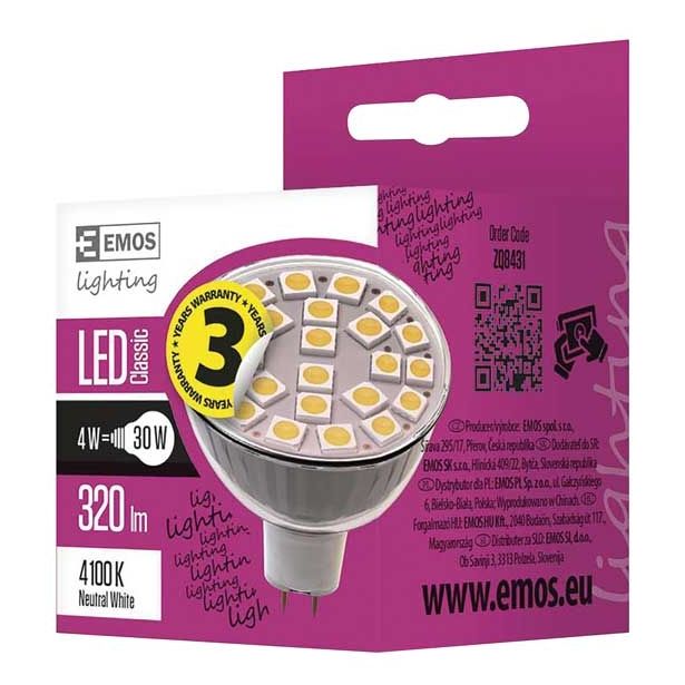 NIZKONAPETOST.LED ŽARNICA EMOS 24LED 5050 4W MR16 NW 12V GU5.3