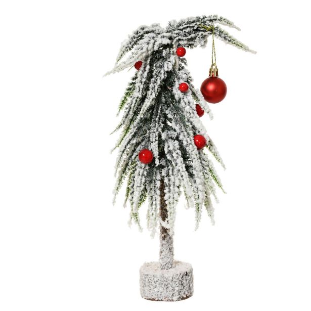 NOVOLETNA JELKA DECORIS 30 CM, ZASNEŽENA, RDEČE BUNKICE
