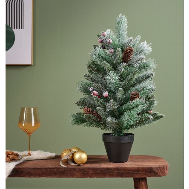 NOVOLETNA JELKA DECORIS 60 CM, LEDENA Z JAGODAMI WINDHAM MINI
