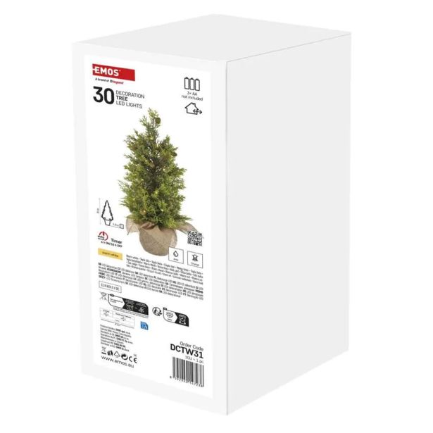 NOVOLETNA JELKA EMOS LED 50CM ZUNANJA/NOTRANJA TOPLO BELA, ČASOVNIK