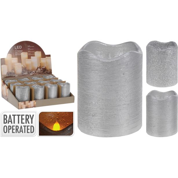 SVEČA BREZ PLAMENA EH 7X9 CM SREBRNA LED