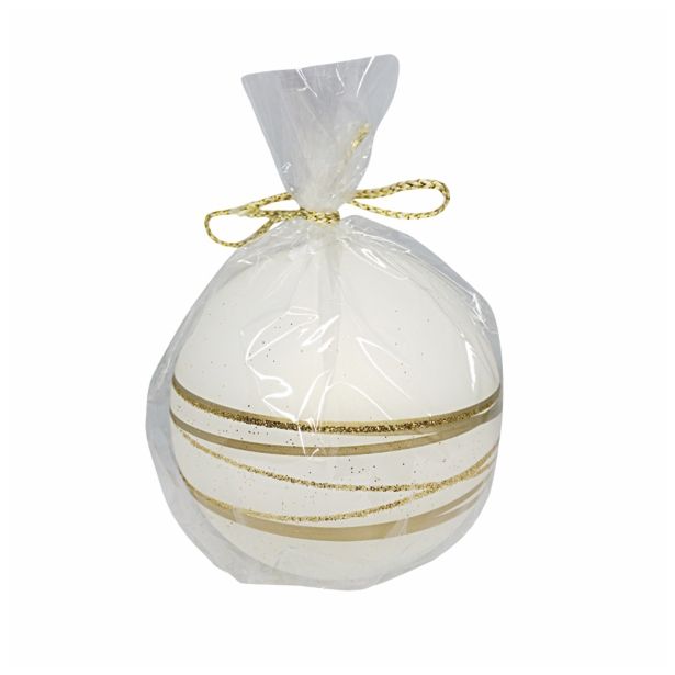 NOVOLETNA SVEČA MULLER GOLDEN RINGS OKROGLA 100 MM PERLA BELA