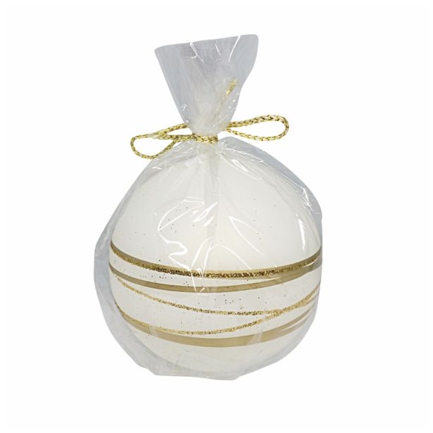 NOVOLETNA SVEČA MULLER GOLDEN RINGS OKROGLA 80 MM PERLA BELA