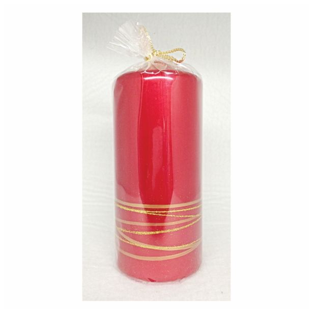 NOVOLETNA SVEČA MULLER GOLDEN RINGS TOP 80/180 MM METALIC RDEČA