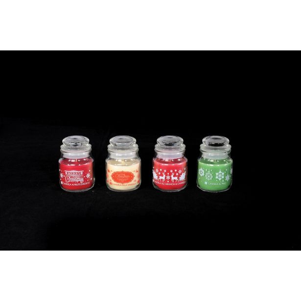 NOVOLETNA SVEČA V KOZARCU S POKROVOM 6X9 CM DIŠEČA