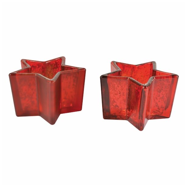 NOVOLETNI SVEČNIK R+W RDEČA ZVEZDA 10.5X6.5 CM STEKLENA ZA ČAJNO SVEČKO