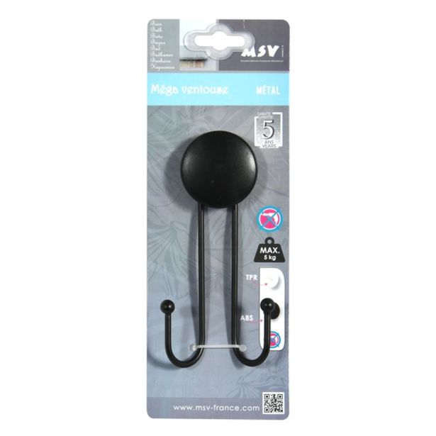 MSV OBEŠALO SA 2 KUKICE NA VAKUUM 7 X 3.8 X 19.5 CM KROM, ČRNA MEGA VENTOUSES