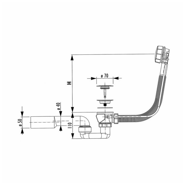 ODTOČNO-PRETOČNI VENTIL LIV 32 MM ZA KAD AVTOMATSKI SIFONSKI H=450 MM