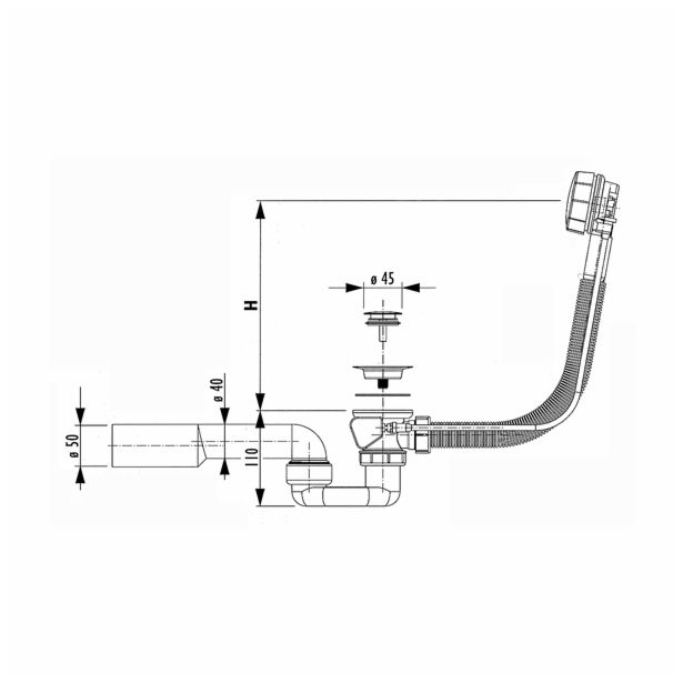 ODTOČNO-PRETOČNI VENTIL LIV 32 MM ZA KAD AVTOMATSKI SIFONSKI H=650 MM