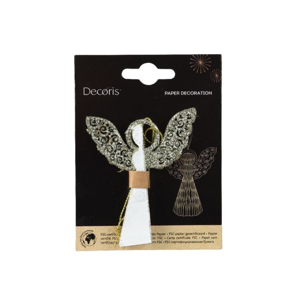 OKRASEK ZA JELKO DECORIS ANGEL 8 CM, PAPIR, BEL
