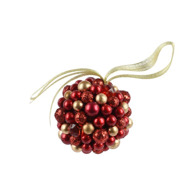 OKRASEK ZA JELKO DECORIS FI 9 CM S PERLAMI RDEČE/ZLAT