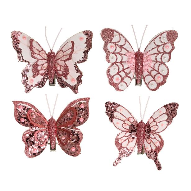 OKRASEK ZA JELKO DECORIS METULJČKI RDEČO ROZA SORTIRANO