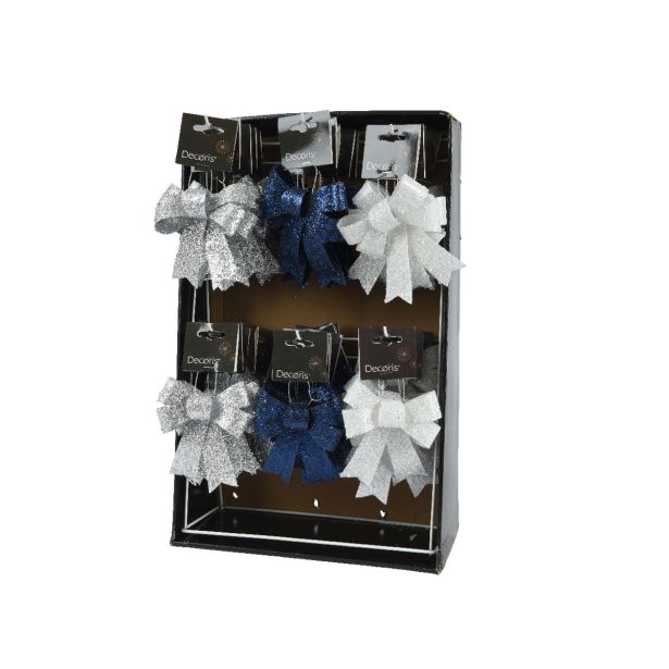 OKRASEK ZA JELKO DECORIS PENTLJA 11.5X10.5X2.5 CM MODRA, BELA, SREBRNA SORT