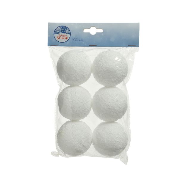 OKRASEK ZA JELKO DECORIS SNEŽNA KROGLA, FI 8 CM BELA, 6/1