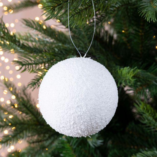 OKRASEK ZA JELKO DECORIS SNEŽNA KROGLA, FI 8 CM BELA, 6/1