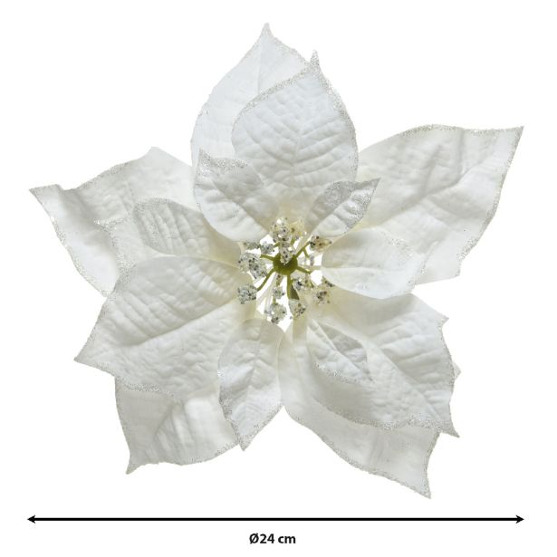 OKRASEK ZA JELKO EVERLANDS BOŽIČNA ZVEZDA NA SPONKI 24 CM, BELA