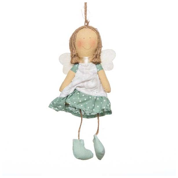 OKRASEK ZA JELKO GLOSSTYLE ANGEL TEKSTILNI ZELENI 20 CM