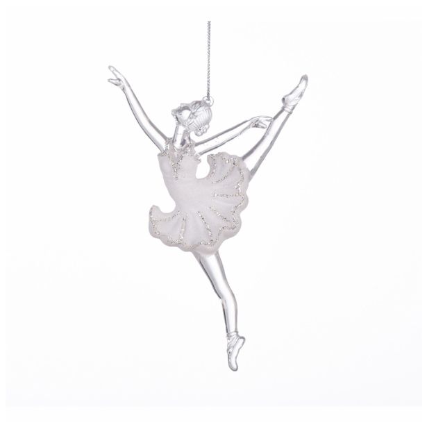 OKRASEK ZA JELKO GLOSSTYLE BALETKA BELA/SREBRNA 15 CM AKRILNA