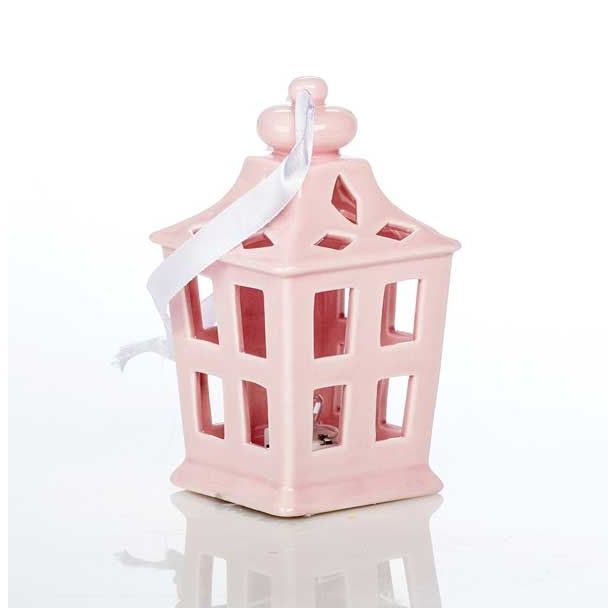 OKRASEK ZA JELKO GLOSSTYLE HIŠICA 11 CM ROZA BARVE Z LED LUČKO