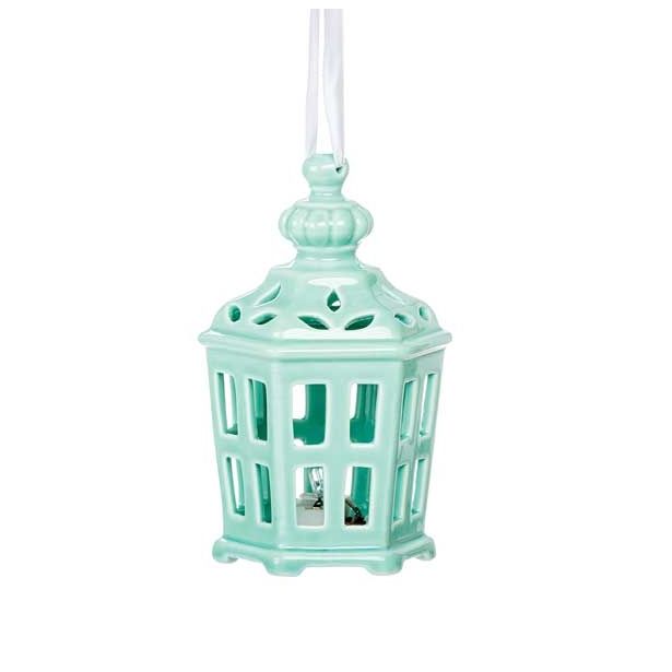 OKRASEK ZA JELKO GLOSSTYLE HIŠICA 11 CM ZELENE BARVE Z LED LUČKO