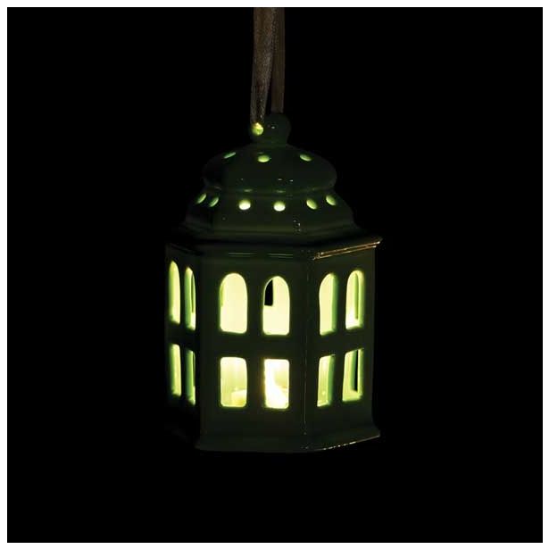 OKRASEK ZA JELKO GLOSSTYLE HIŠICA 11 CM ZELENE BARVE Z LED LUČKO