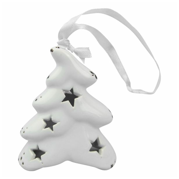 OKRASEK ZA JELKO GLOSSTYLE JELKA KERAMIČNA 8 CM BELA Z OBROBO