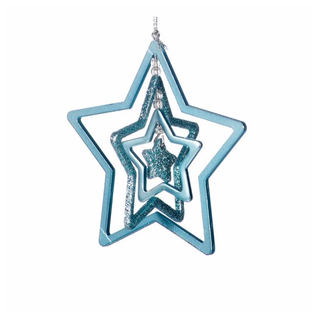 OKRASEK ZA JELKO GLOSSTYLE KOVINSKI SV. MODRI 9 CM VIŠ. ZVEZDA/JELKA/KROGLA