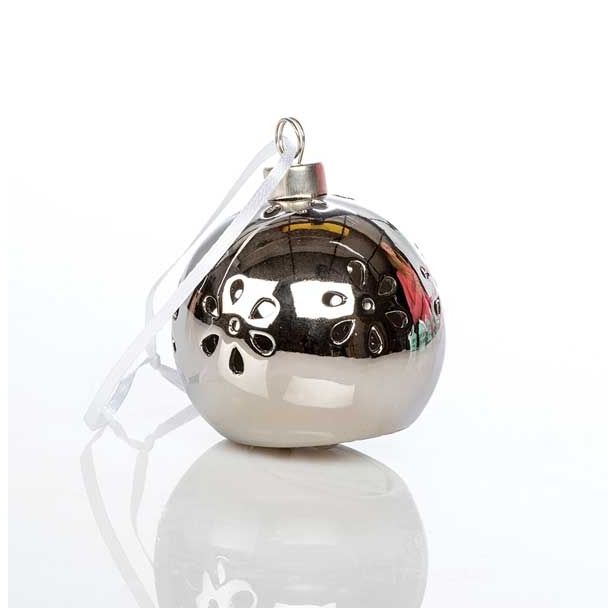 OKRASEK ZA JELKO GLOSSTYLE KROGLA SREBRNA FI 7 CM Z LED LUČKO IZ PORCELANA