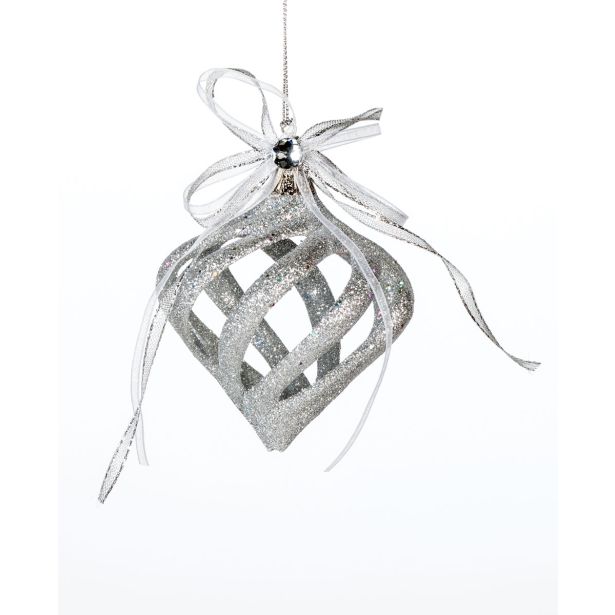 OKRASEK ZA JELKO GLOSSTYLE KROGLA SREBRNA S PENTLJO 7X10 CM SORTIRANO