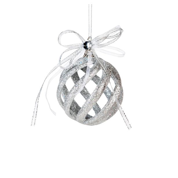 OKRASEK ZA JELKO GLOSSTYLE KROGLA SREBRNA S PENTLJO 7X10 CM SORTIRANO