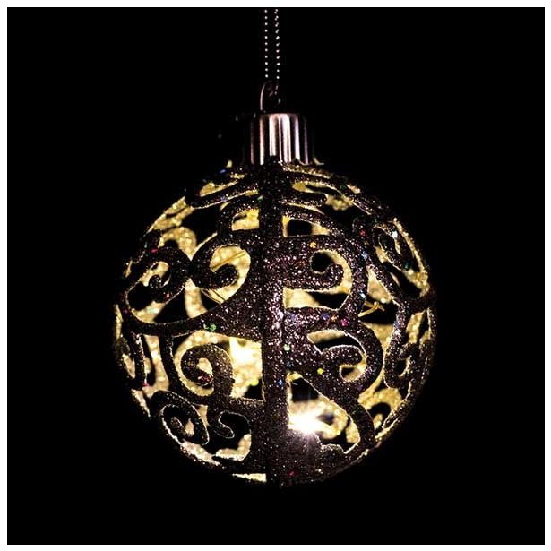 OKRASEK ZA JELKO GLOSSTYLE KROGLA SREBRNA Z LEDLUČKO FI 7.5 CM