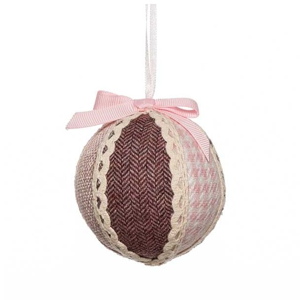 OKRASEK ZA JELKO GLOSSTYLE KROGLA TEKSTILNA 7 CM PREMERA ROZA