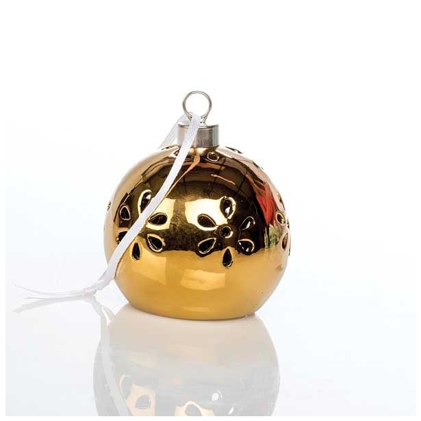 OKRASEK ZA JELKO GLOSSTYLE KROGLA ZLATA FI 7 CM Z LED LUČKO IZ PORCELANA