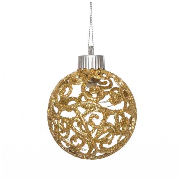 OKRASEK ZA JELKO GLOSSTYLE KROGLA ZLATA Z LED LUČKO FI 7.5 CM